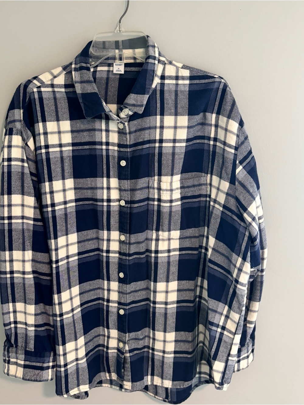 Womens Old Navy Navy and White Plaid Oversized Flannel Shirt